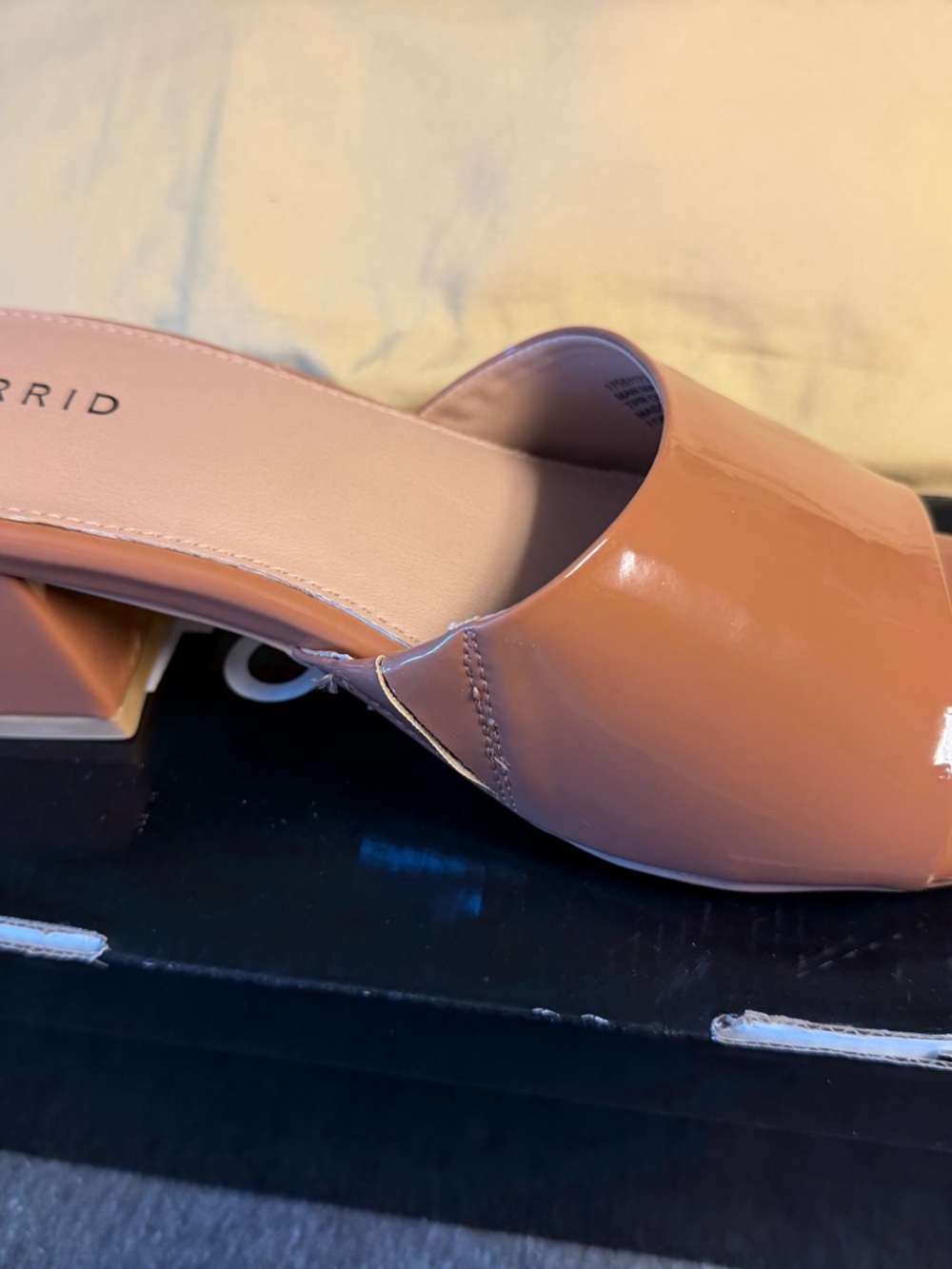 torrid Patent Slide Mules in Camel Tan